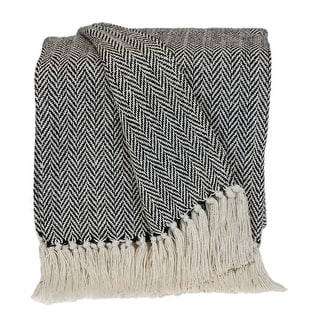 Parkland Collection Transitional Herringbone Black Rectangle 50" x 60" Throw