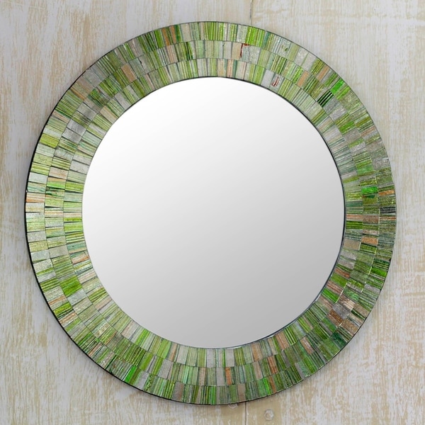 Handmade Aqua Fantasy Glass Mosaic Mirror (India) - Green