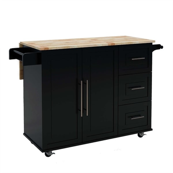 Kitchen Island with Extensible Solid Wood Table Top