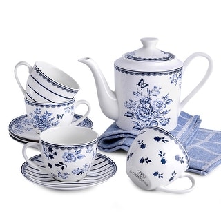 STP Goods Vintage Blue Bone China Tea Set of 9 for 4