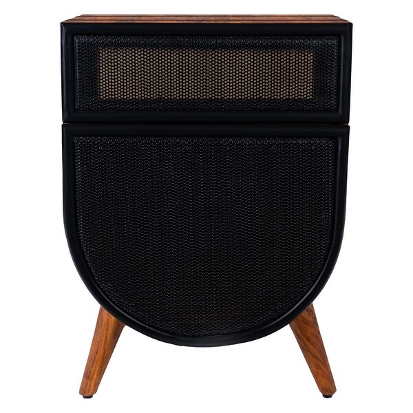 24 Inch Wood Accent Cabinet Chest with 1 Mesh Drawer and 1 Door, Brown and Black