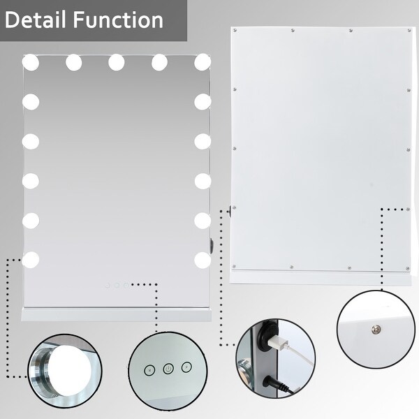 Hollywood Vanity Mirror with 15 Lights, White - 46 x 58 cm