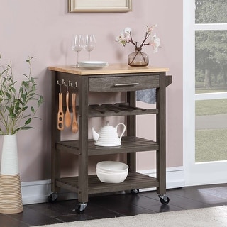 Copper Grove Butcher Block Kitchen Cart with Drawer and Wine Rack