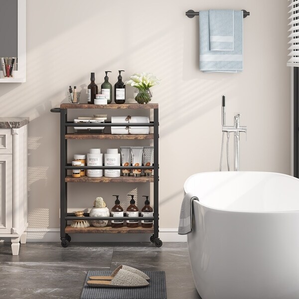 Small Kitchen Cart,Slim Storage Rolling Cart,4 Tier Narrow Serving Trolley with Wheels