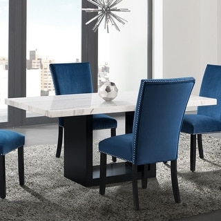 Silver Orchid Busch White Marble Standard Height Dining Table - N/A