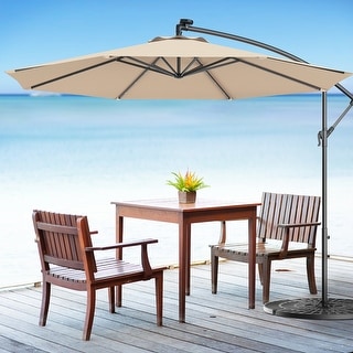 Costway 10' Hanging Solar LED Umbrella Patio Sun Shade Offset Market