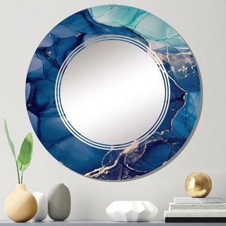 Designart 'Blue Ink Clouds II' Printed Modern Wall Mirror