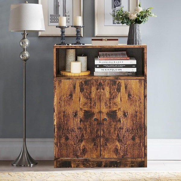 Storage Cabinet with Adjustable Shelves, Wooden Sideboard for Organizing Kitchen and Living Room, Rustic Brown