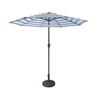 9 Feet Black/White Strip Tilt Market Umbrella with Stand/Base Set