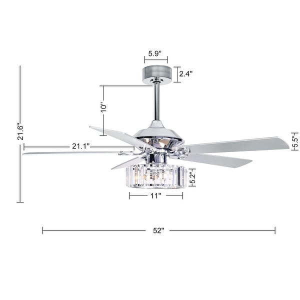 52" 5-Blade Crystal Lighting Ceiling Fan Remote Control, Chrome - 52 Inch