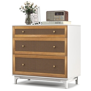 Costway 3-Drawer Rattan Dresser Modern Closet Chest Storage Cabinet