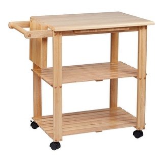 Handcrafted Rubberwood Kitchen Cart with Knife Holder and Chopping Board