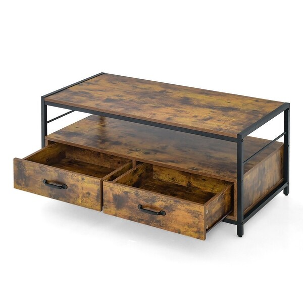 Costway Coffee Table with Storage Drawers& Shelf Coffee Table with - See Details