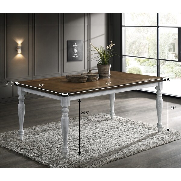 Roundhill Furniture Salines Two-tone Wood Turned Leg Dining Table, Rustic White and Oak