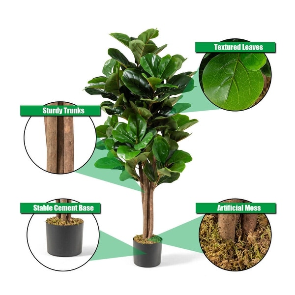 Gymax 4Ft Fiddle Leaf Fig Tree Artificial Greenery Plant Home Office - See Details