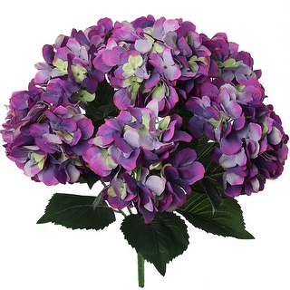 UV-Resistant Pink and Green Hydrangea: 20-Inch Artificial Silk Bush with 7 Sprays - Purple Green - 22" Tall, 7 Heads