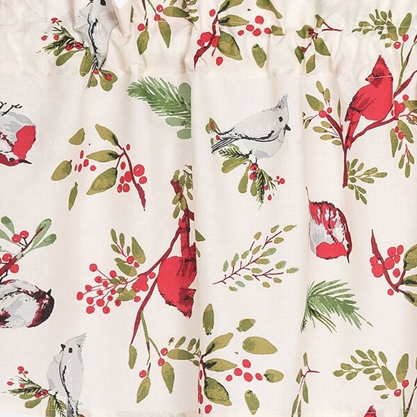 Christmas Sprig Birds Window Cotton Window Curtain Valances (Set of 2) - 15.5 x 72
