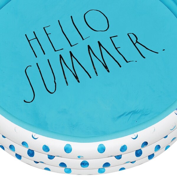 Rae Dunn: Hello Summer Aqua Poka Dots -46" Mini Pool, CocoNut Float, Outdoor Inflatable Water Kiddie Pool, Kids Ages 5+ - Multi