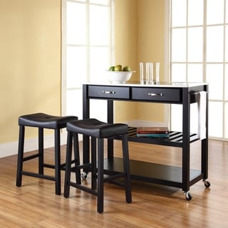 Stainless Steel Top Kitchen Prep Cart with Upholstered Saddle Stools