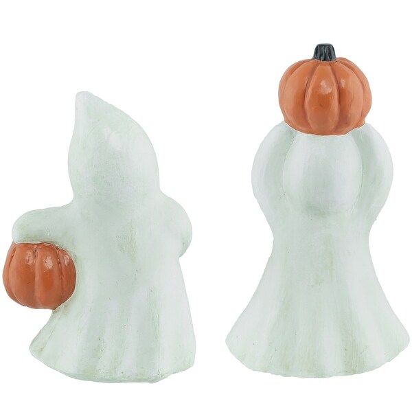 Set of 2 "Happy Halloween" & "Trick or Treat" Ghost Decorations 7.75"