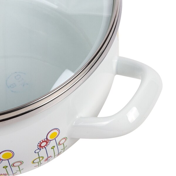 STP Goods Enamel on Steel 5.3-quart Pot with a Glass Lid - Flowers