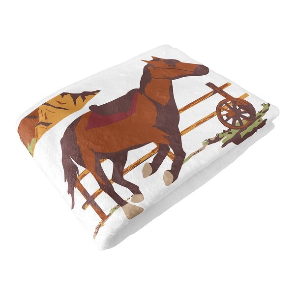 Wild West Cowboy Collection Boy Baby Monthly Milestone Blanket - Red Blue and Tan Western Southern Country Horse Mountains