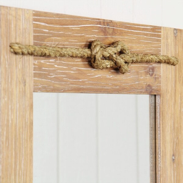 Brown Wooden Nautical Rope Accented Mirror