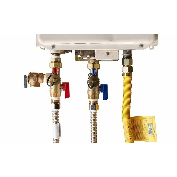 3/4 inch Tankless Water Heater Isolation Service Valve Kit w/Pressure Relief Valve, FNPT x FNPT, for Rheem, Rinai, Eccotemp