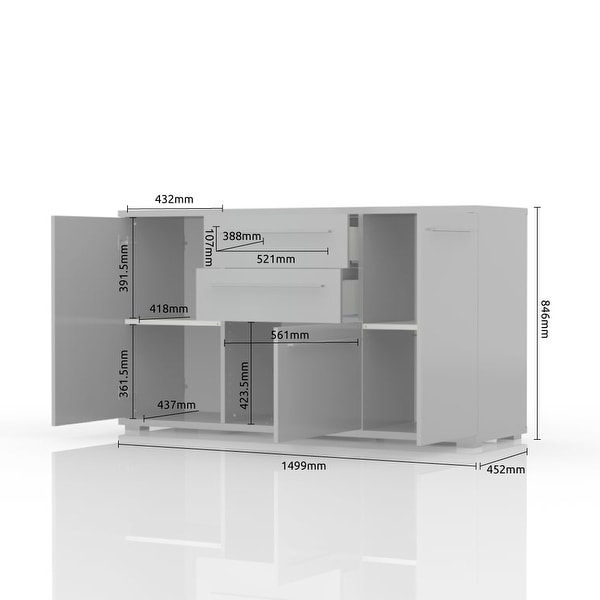 Piano 3 Cabinet 2 Drawers High Gloss Sideboard, Small