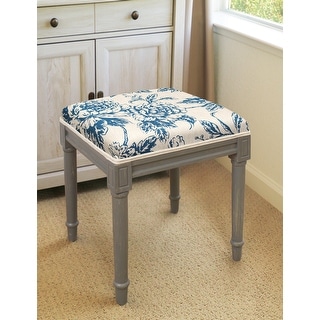 Navy Blue Peony Vanity Stool with distressed grey finish