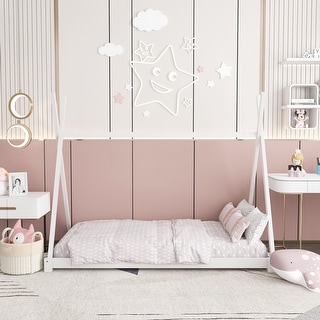 Twin Size House Platform Bed with Triangle tructure