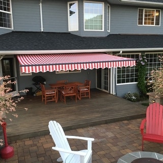 ALEKO Motorized 16'x10' Black Frame Retractable Home Patio Canopy Awning Red/White