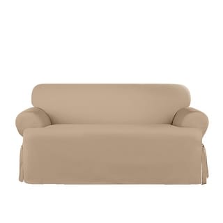 SureFit Heavy Weight Cotton Canvas 1 Piece T Cushion Loveseat Slipcover