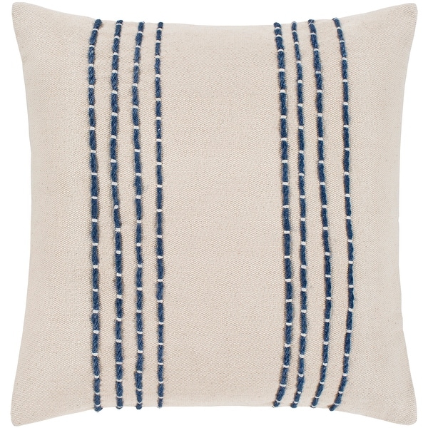 Artistic Weavers Malik Cream & Navy Hand Embroidered Feather Down Throw Pillow (18" x 18")