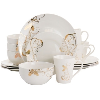 Gibson Home Seasoned Gold Ceramic 16 Pc Dinnerware Set White and Gold - 16 pc