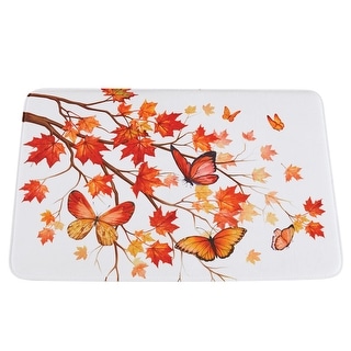Autumn Butterfly and Maple Leaves Cushioned Bath Mat
