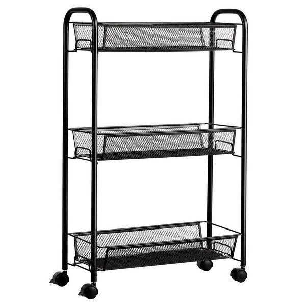 3 Tier Mesh Rolling Cart Mobile Organizer Multifunctional Storage Cart