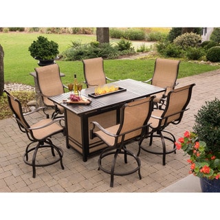 Monaco 7-Piece High-Dining Set with 6 Swivel Rockers and a 30,000 BTU Fire Pit Table