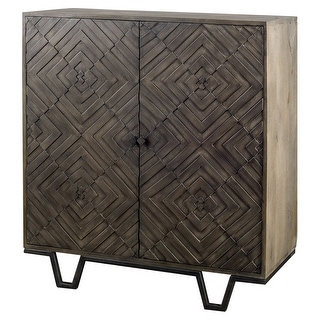 Argyle I Dark Brown Solid Wood w/ Iron Frame & 2 Doors Accent Cabinet
