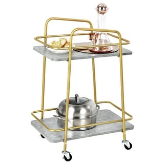 2-tier Kitchen Rolling Cart with Steel Frame and Lockable Casters-Gray - 16" x 24" x 32.5" (L x W x H)