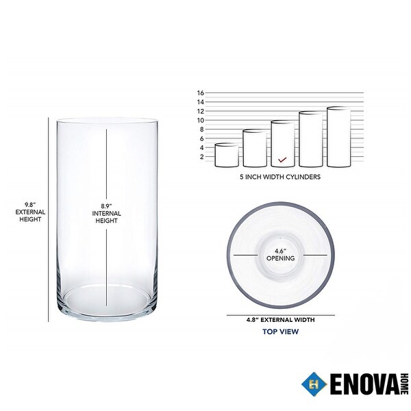 Enova Home Cylinder Shape Clear Flower Glass Vase For Home Garden Decoration