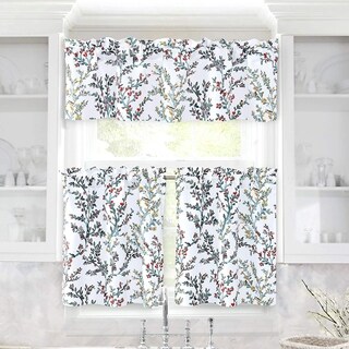 DriftAway Jasmine Watercolor Branch Botanical Semi Sheer 3 Pieces Rod Pocket Kitchen Window Curtain Set