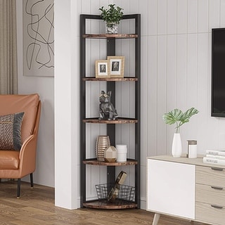 Rustic 5 Tier Corner Shelf Stand,Corner Bookshelf Bookcase Plant Shelf