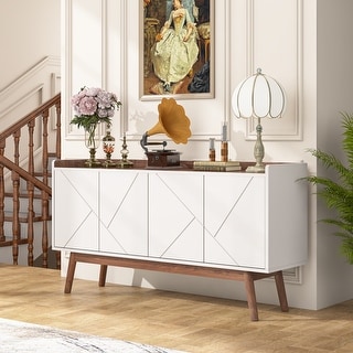 Wooden 4-door Buffet Sideboard with Storage, Accent Cabinet for Kitchen Dining Room - N/A