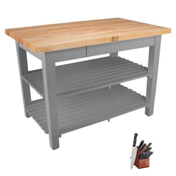 John Boos C6030 60x30 Butcher Block W/ 2 Shevles, Caster & Henckels Knife Set