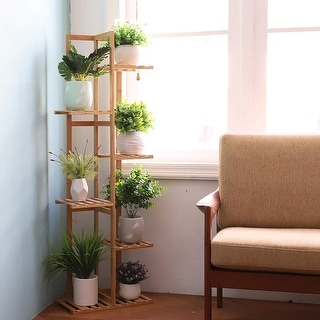 6 Tier Tall Bamboo Corner Plant Stand Flower Pot Rack Wooden Planter Holder