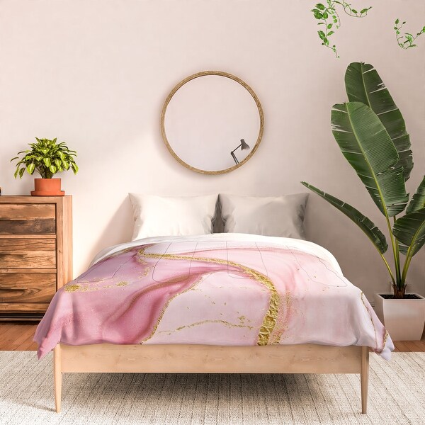Utart Blush Pink And Gold Alcohol Ink Marble Made To Order Full Comforter Set