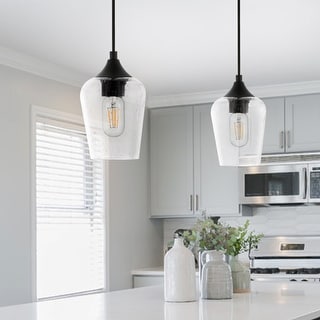 GetLedel 1-Light Seeded Glass Bell Pendant Ceiling Light
