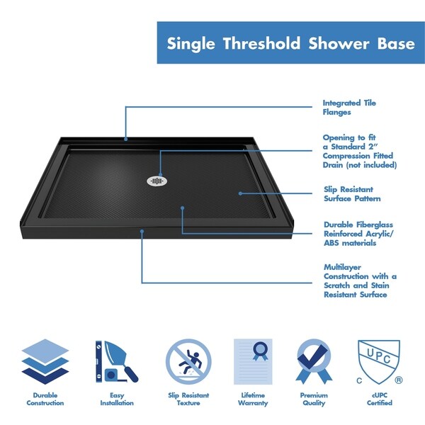 DreamLine SlimLine 32 in. D x 42 in. W x 2 3/4 in. H Single Threshold Shower Base - 32" x 42"