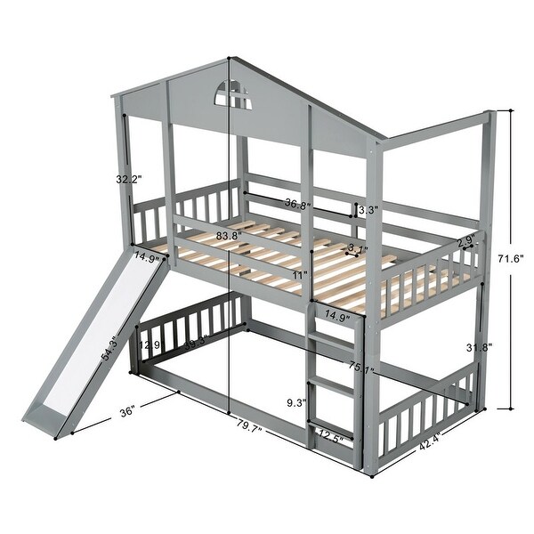 Twin over Twin House Bunk Bed with Convertible Slide and Ladder,Converts into 2 Separate Platform Beds